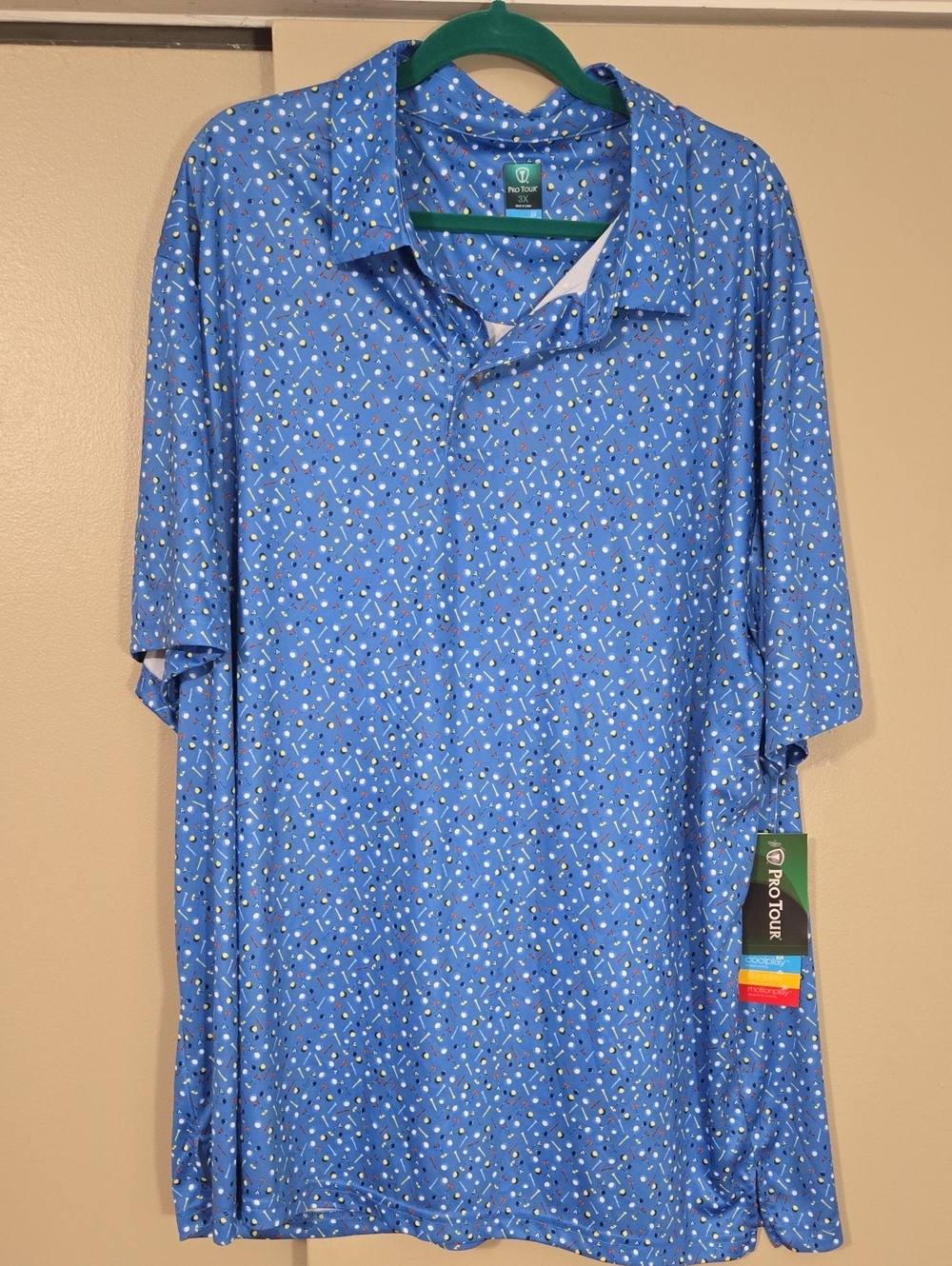 Pro Tour Cool Play Men's Blue Printed Golf Polo